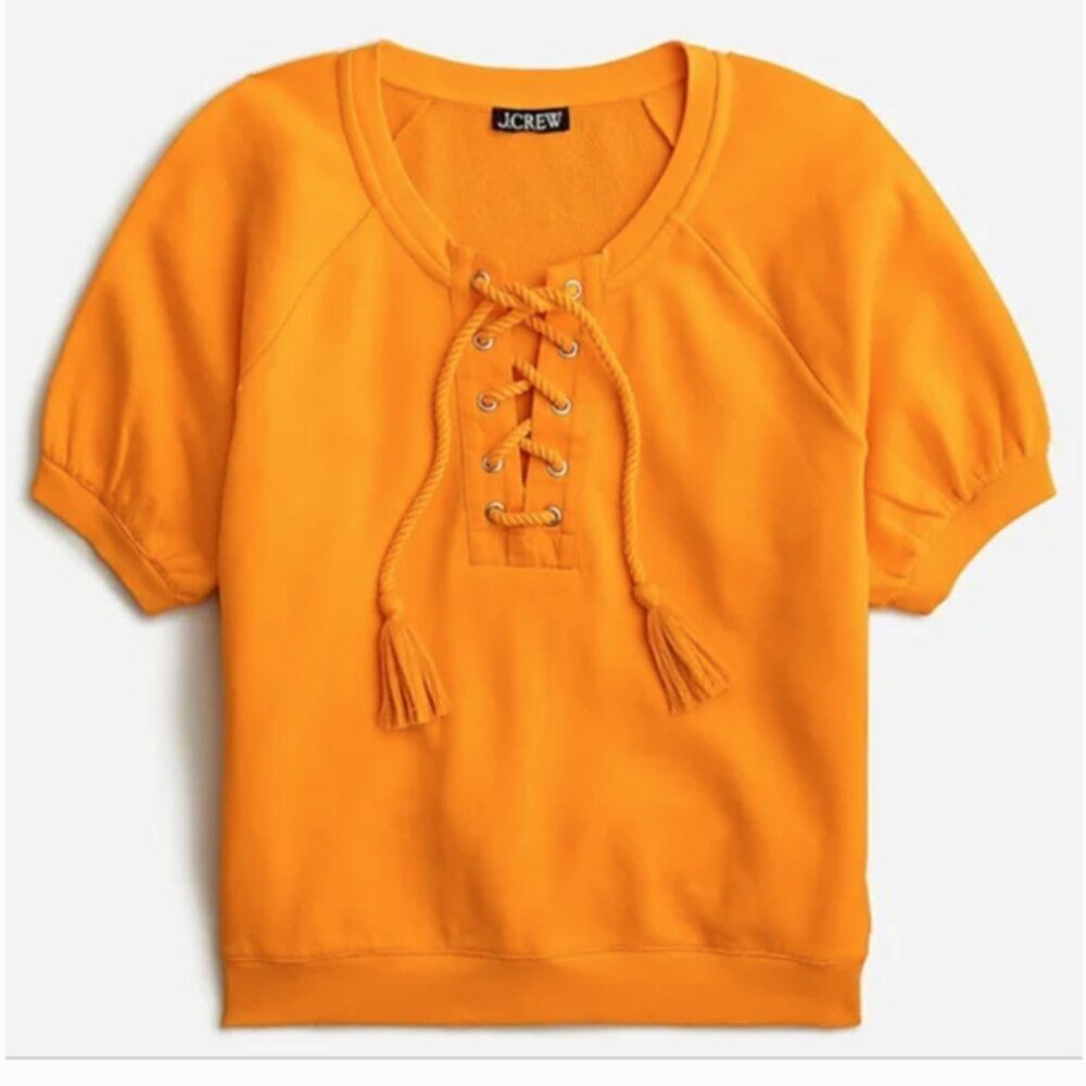 J.Crew University Terry Short-Sleeve Lace-Up Shirt - Size M - NWT